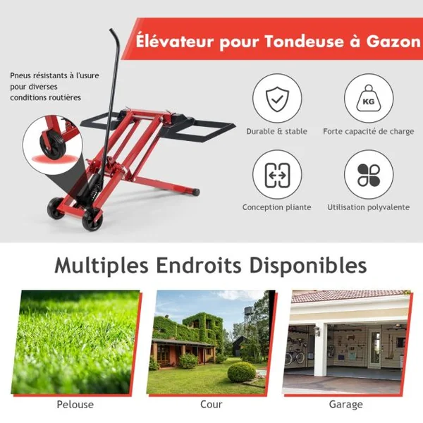 Cric de Levage pour Tondeuse à Gazon pour Tracteurs et Tondeuses à Gazon Autoportées à Rayon de Braquage Nul Capacité de 227 Kg