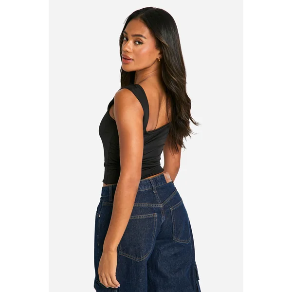 Crop top en Slinky à double couche et à col carré