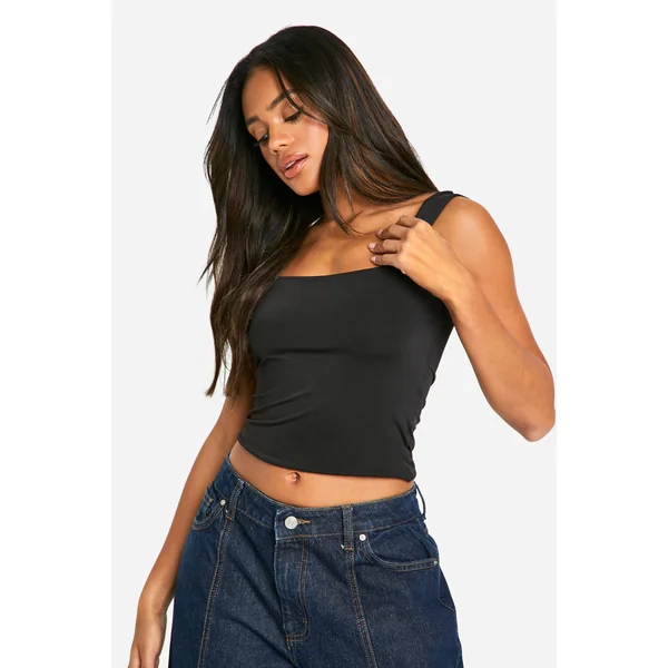 Crop top en Slinky à double couche et à col carré