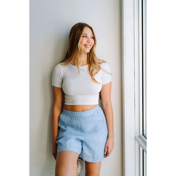 Crop top à manches courtes en bambou - blanc