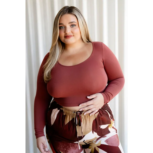 Crop top à manches longues en bambou - brique
