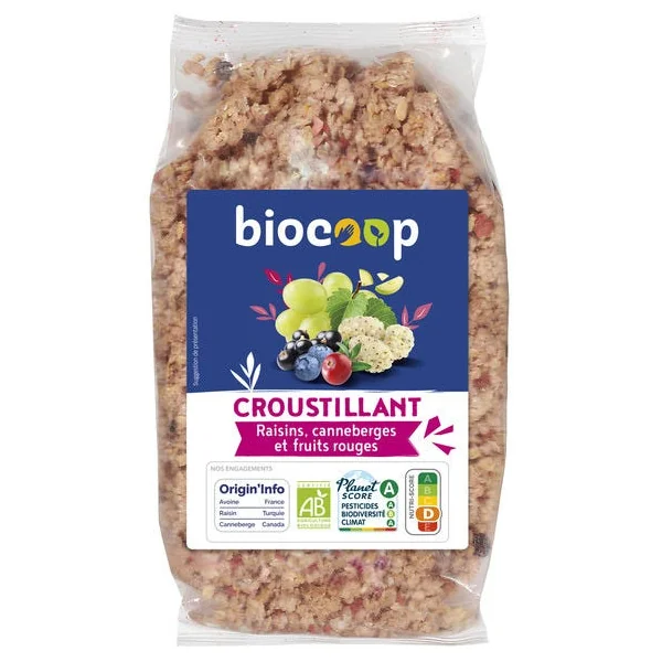 Croustillant raisins, mûres blanches, canneberges & fruits rouges 500g