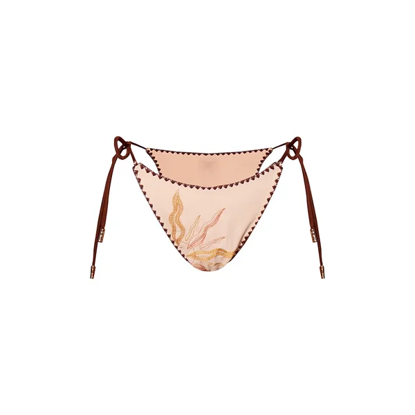 Crème Bas De Bikini À Nouer Sur Les Côtés Avec Broderie Soleil Et Surpiqûre Festonnée
