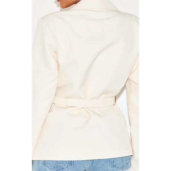 Crème Blazer Ajusté Asymétrique Croisé Avec Taille Ajustable Shape