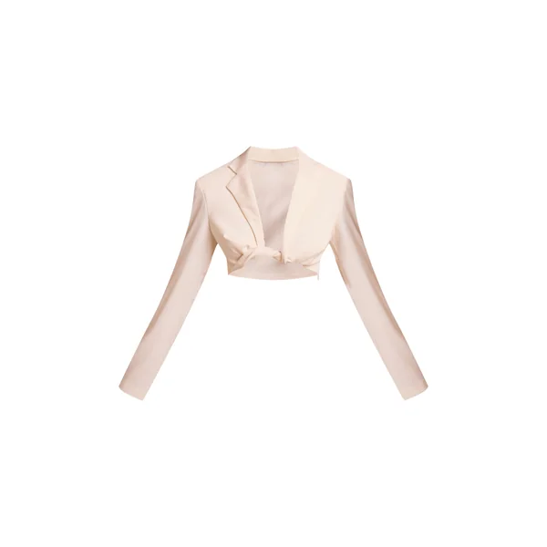 Crème Blazer Court À Manches Longues Avec Détail Torsadé Coordonné