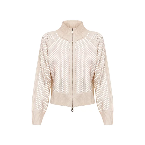 Crème Cardigan De Jogging En Maille Crochet Avec Détails Rayés