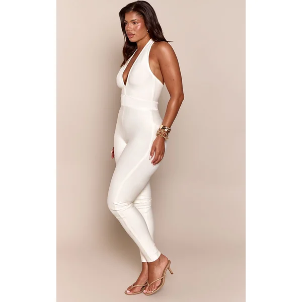 Crème Combinaison Bandage Sculptante À Dos Nu Et Col Licou