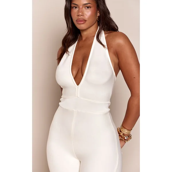Crème Combinaison Bandage Sculptante À Dos Nu Et Col Licou