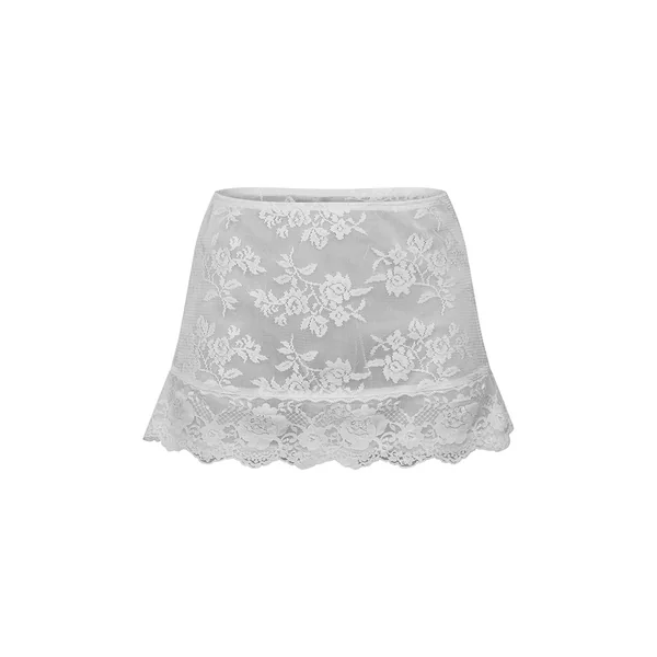 Crème Ensemble Coordonné Jupe Mini À Panneaux De Dentelle