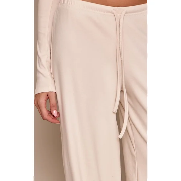 Crème Ensemble Coordonné Pantalon Toucher Doux À Taille Élastiquée
