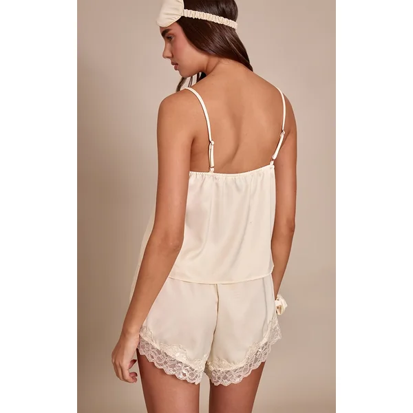 Crème Ensemble De Nuit En Satin Avec Sac Cadeau