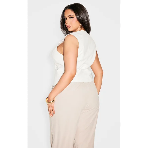 Crème Gilet Ajusté Grande Taille En Synthétiquecuir
