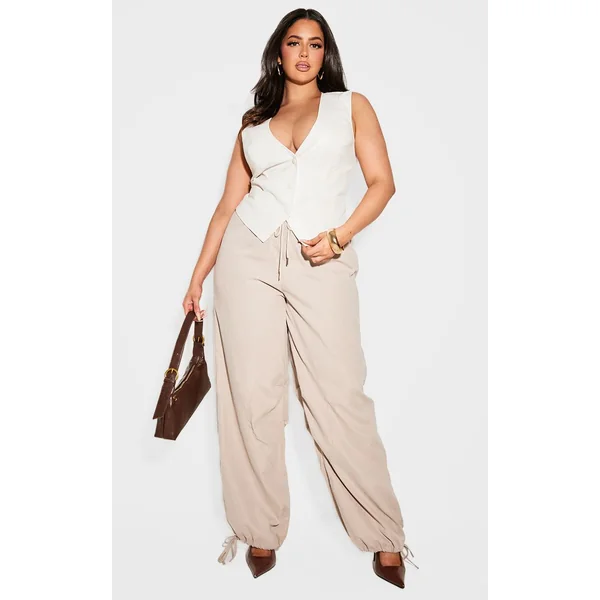 Crème Gilet Ajusté Grande Taille En Synthétiquecuir