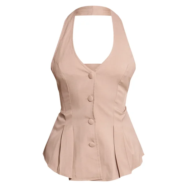 Crème Gilet Dos-nu Tissé À Col Licou Avec Boutonnage