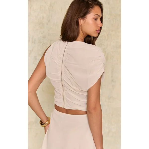 Crème Haut Asymétrique En Mousseline Ensemble Coordonné