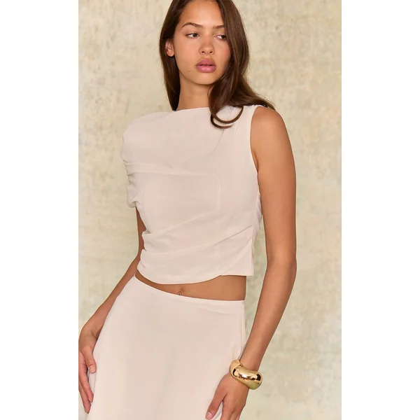 Crème Haut Asymétrique En Mousseline Ensemble Coordonné