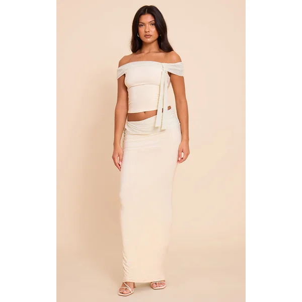 Crème Haut Bardot Noué En Double Slinky