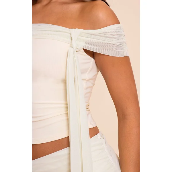 Crème Haut Bardot Noué En Double Slinky