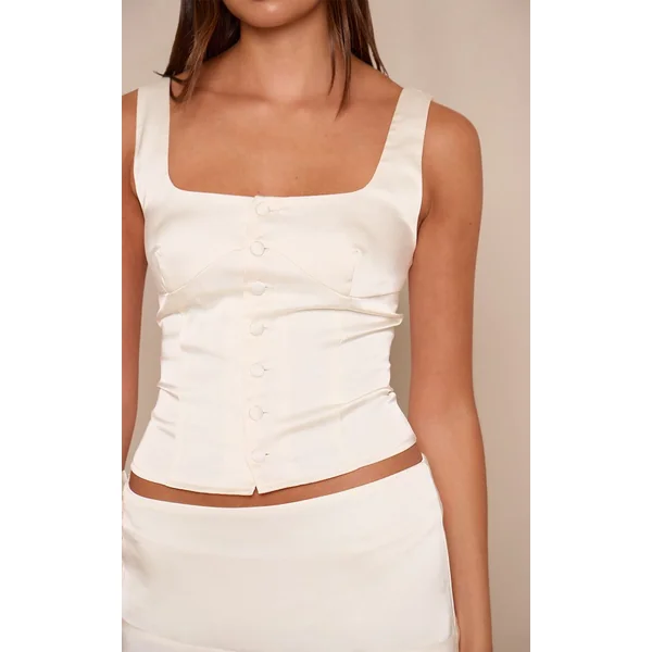 Crème Haut Caraco Champagne Satiné À Détail Boutons Coordonné