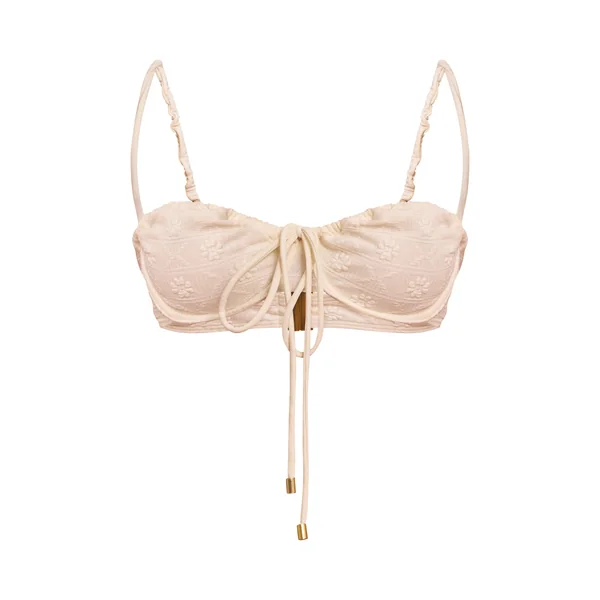 Crème Haut De Bikini À Armatures À Motif Floral Texturé