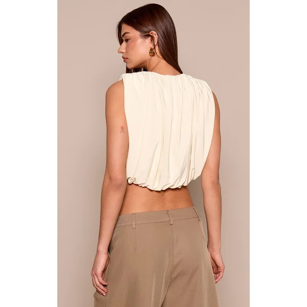 Crème Haut En Tissu Slinky À Ourlet Bouffant Et Détail D'épaules