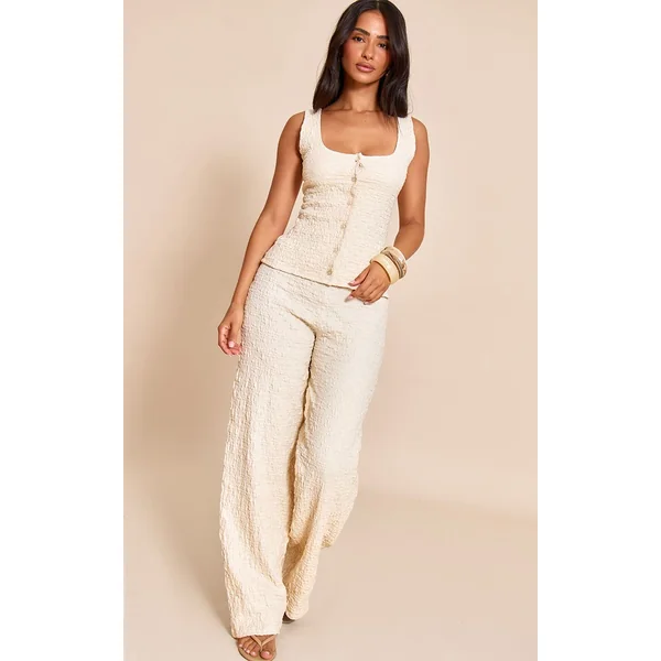 Crème Haut Long Ajusté À Encolure Dégagée Petite Taille Co-ord