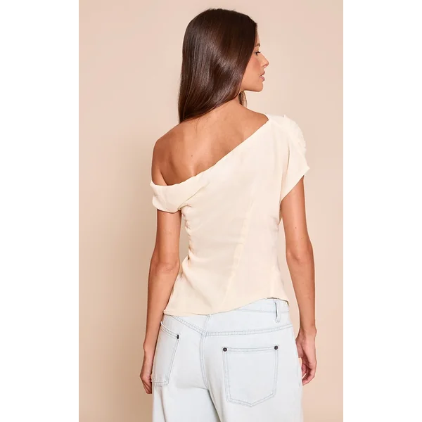 Crème Haut Long Drapé Asymétrique En Mousseline