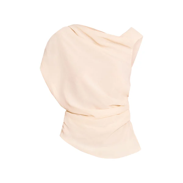 Crème Haut Long Drapé Asymétrique En Mousseline