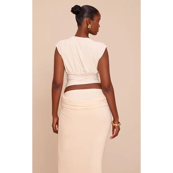 Crème Haut Long Drapé Plongeant À Double Couche Slinky Doré