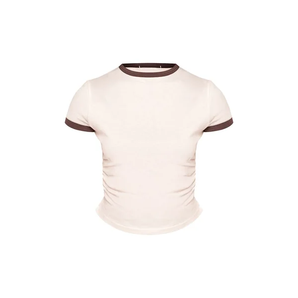 Crème Haut Petite À Manches Courtes En Coton Avec Détails Contrastés