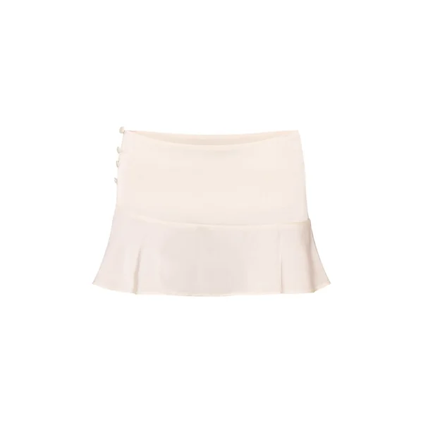 Crème Jupe Mini Coordonnée En Satin Champagne Avec Détail Boutons