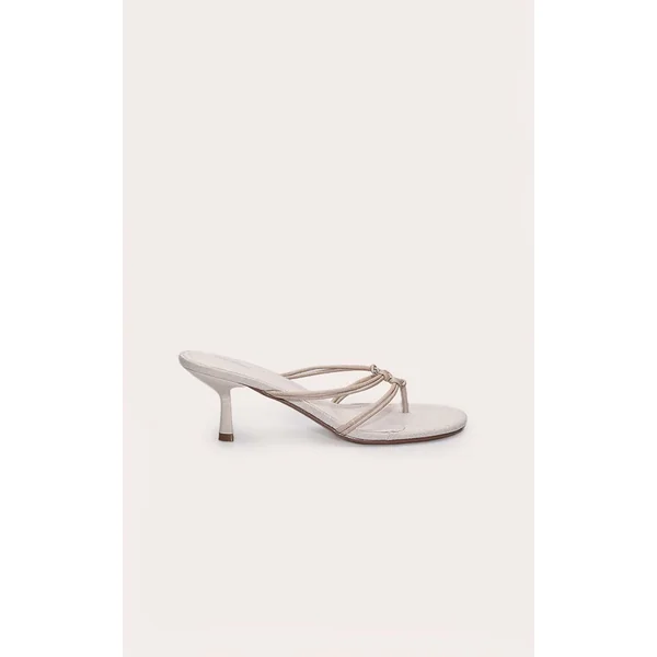 Crème Mules À Talons Avec Bride Orteil Et Anneaux Effet Lin