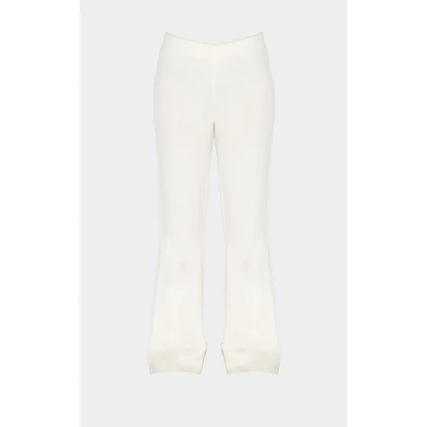 Crème Pantalon En Maille À Ourlet Retroussé