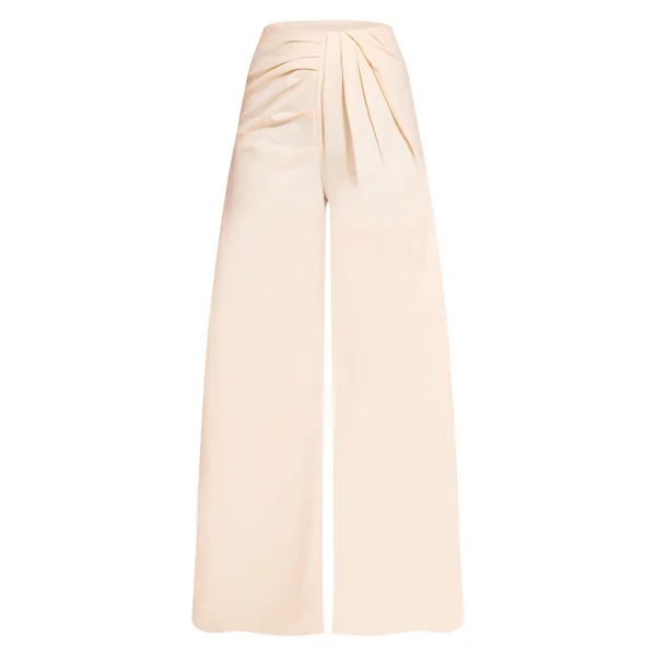 Crème Pantalon Large Ajusté En Tissu Tissé Avec Détail Plissé