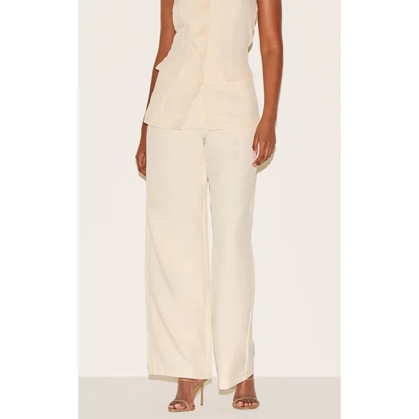 Crème Pantalon Large Tailleur Tissé Haut De Gamme Taille Haute