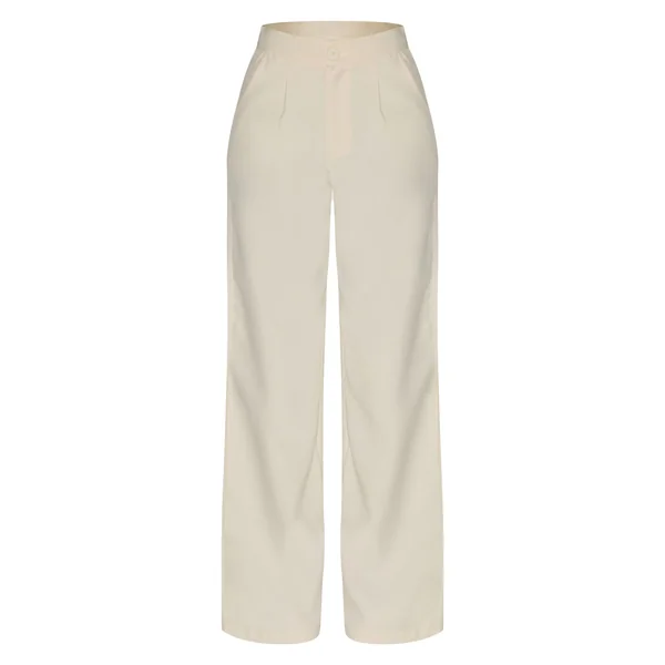 Crème Pantalon Large Tailleur Tissé Haut De Gamme Taille Haute