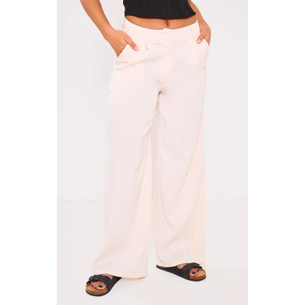 Crème Pantalon Tailleur Droit Haut De Gamme À Pinces