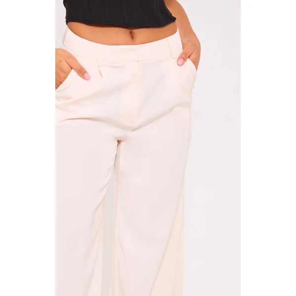 Crème Pantalon Tailleur Droit Haut De Gamme À Pinces