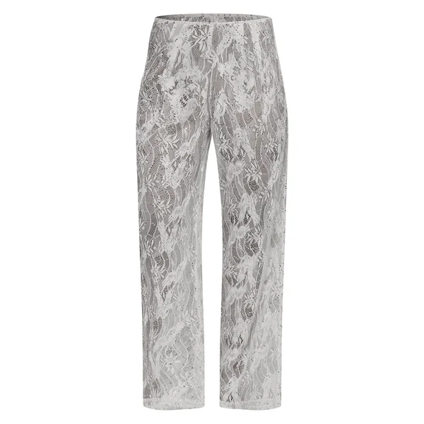 Crème Pantalon Transparent En Dentelle À Sequins