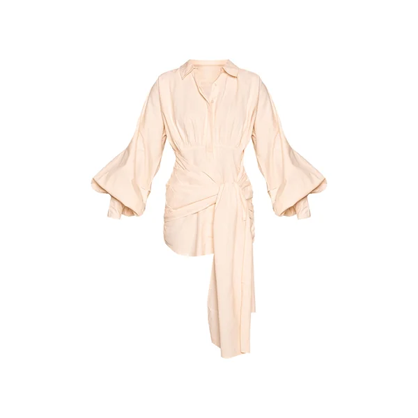Crème Robe Chemise Aspect Lin Avec Ceinture À Nouer À La Taille