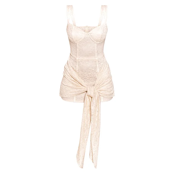 Crème Robe Corset Mini En Dentelle Sculptante