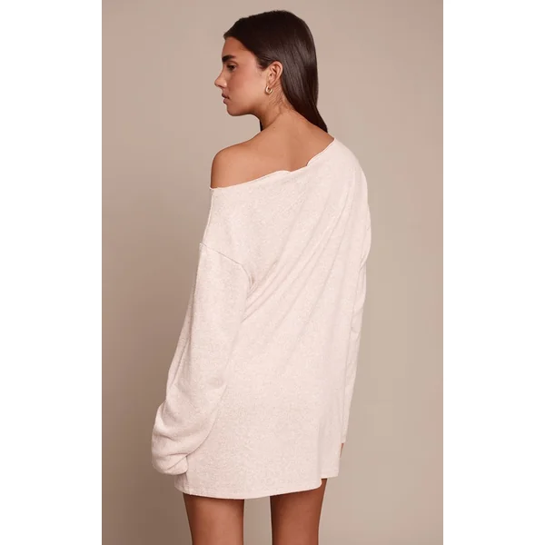 Crème Robe Courte En Jersey À Une Épaule Et Manches Longues