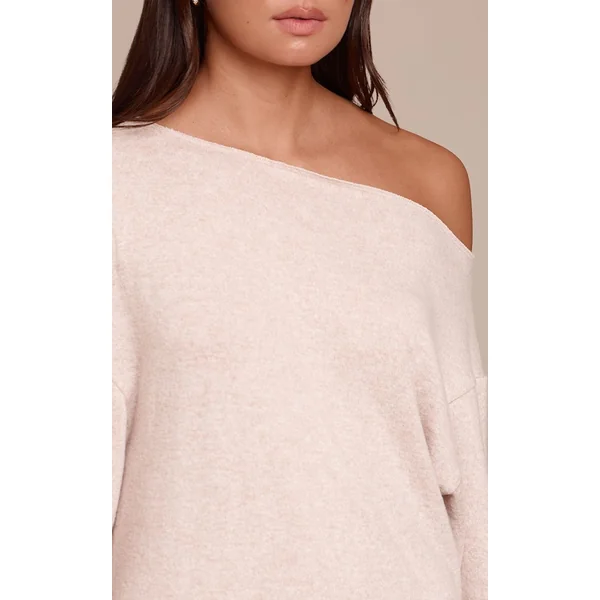 Crème Robe Courte En Jersey À Une Épaule Et Manches Longues