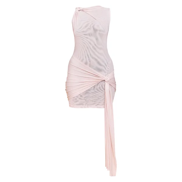 Crème Robe Courte En Maille Double Épaisseur Avec Détail Torsadé