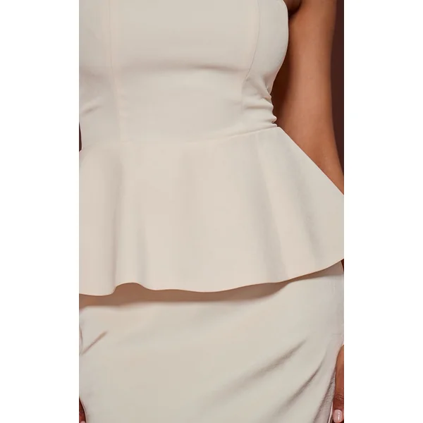 Crème Robe Longue Cintrée À Basque