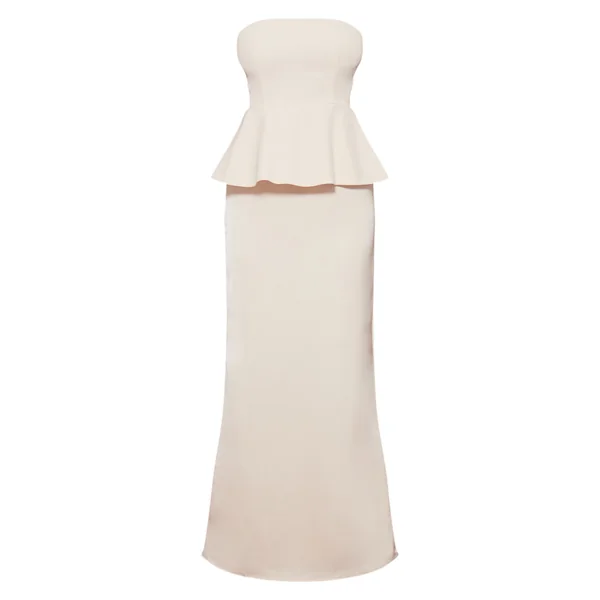 Crème Robe Longue Cintrée À Basque