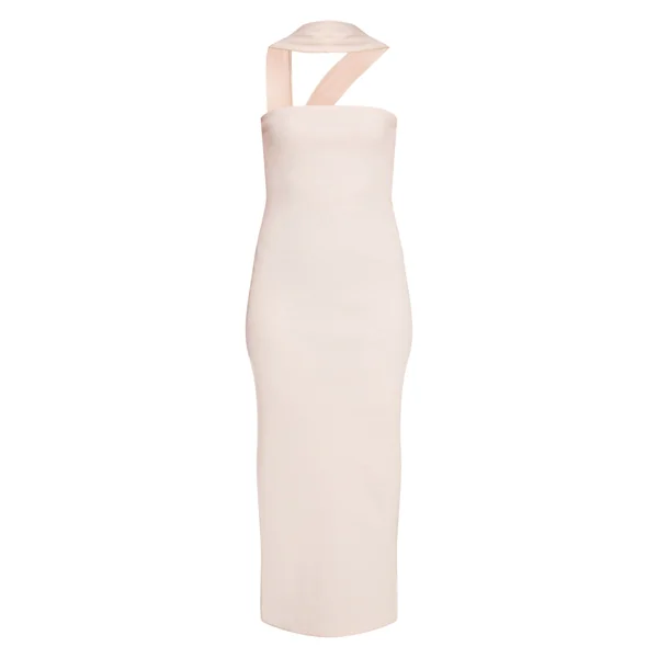 Crème Robe Maxi Bandeau Côtelée Brossée Avec Détail Foulard