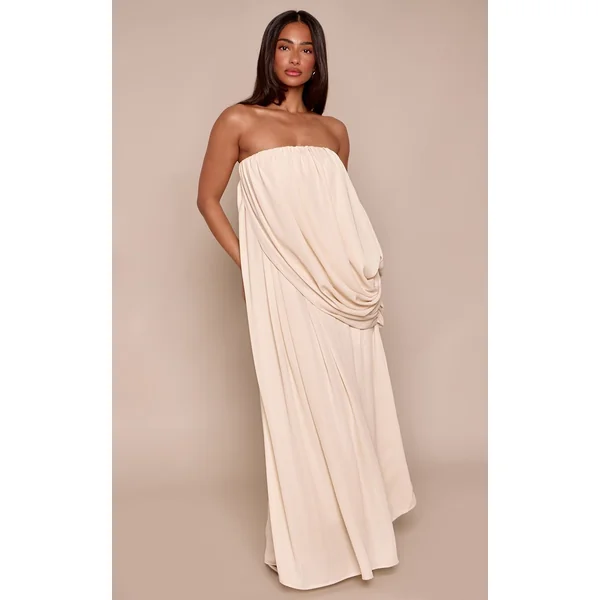 Crème Robe Mini Bandeau Drapée Avec Superposition Petite