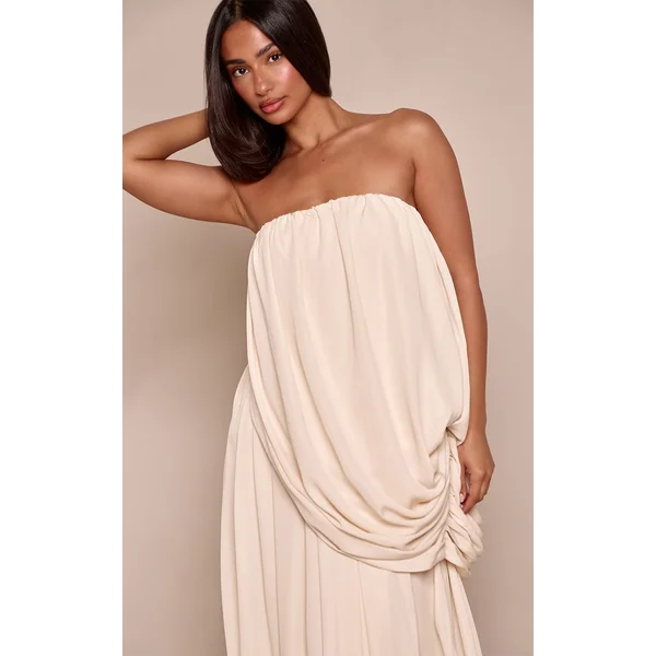 Crème Robe Mini Bandeau Drapée Avec Superposition Petite