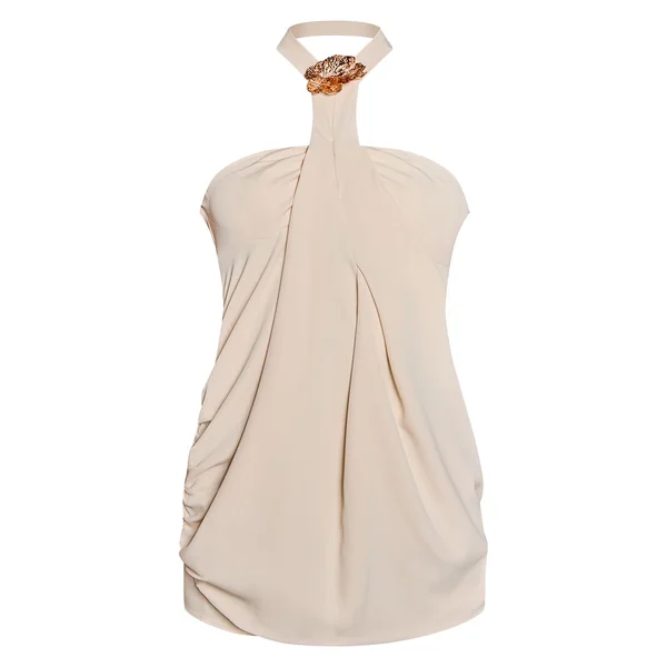 Crème Robe Mini Drapée Bandeau En Mousseline Avec Ornement Floral